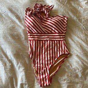 J Crew Stripe, one shoulder swimsuit size 6